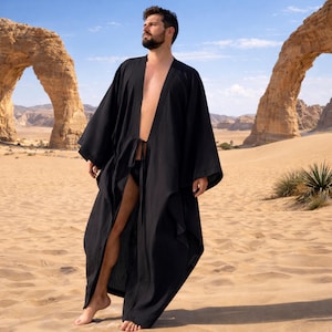 Men Kimono Robe / Long Tunic Kaftan / Mens Loungewear / Pool Party Garment / Caftan image 10