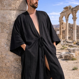 Men Kimono Robe / Long Tunic Kaftan / Mens Loungewear / Pool Party Garment / Caftan image 4