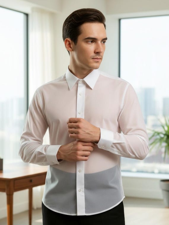 Chiffon Shirt for Men – White – Unique Men Gifts – Modern Elegant Menswear
