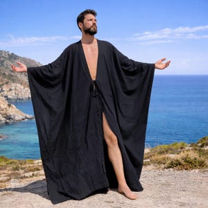 Men Kimono Robe / Long Tunic Kaftan / Mens Loungewear / Pool Party Garment / Caftan image 9