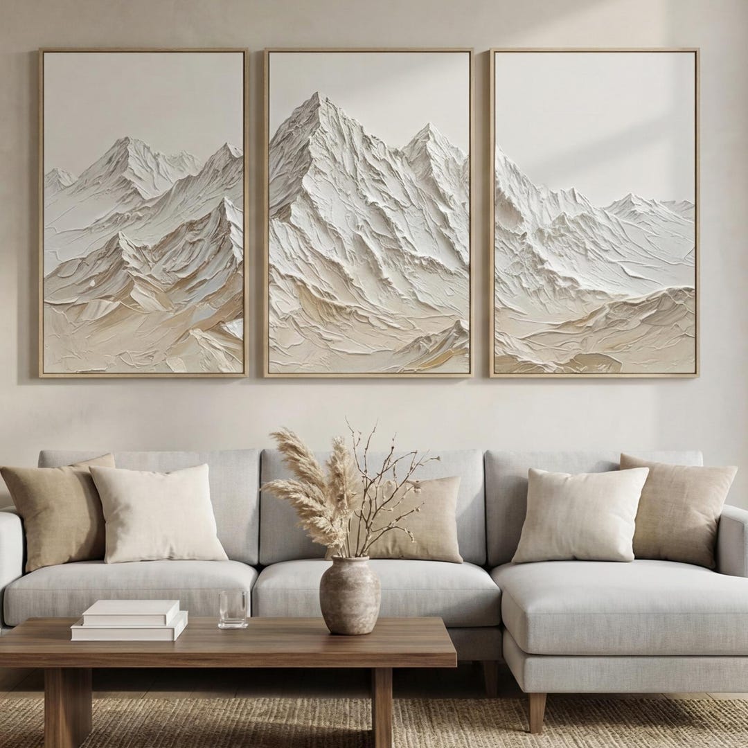 Original 3D Minimalist Textured Wall Art Set of 3, Mountain Canvas ...