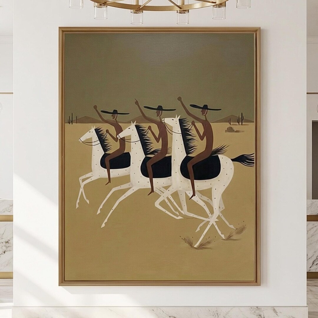 Japandi Western Conwboy Wall Art, Original Western Cowboy and Horse Oil ...