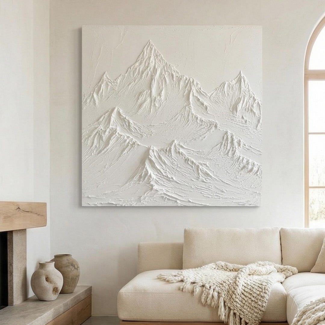 Original 3D White Mountain Painting, Large Mountain Oil Painting on ...