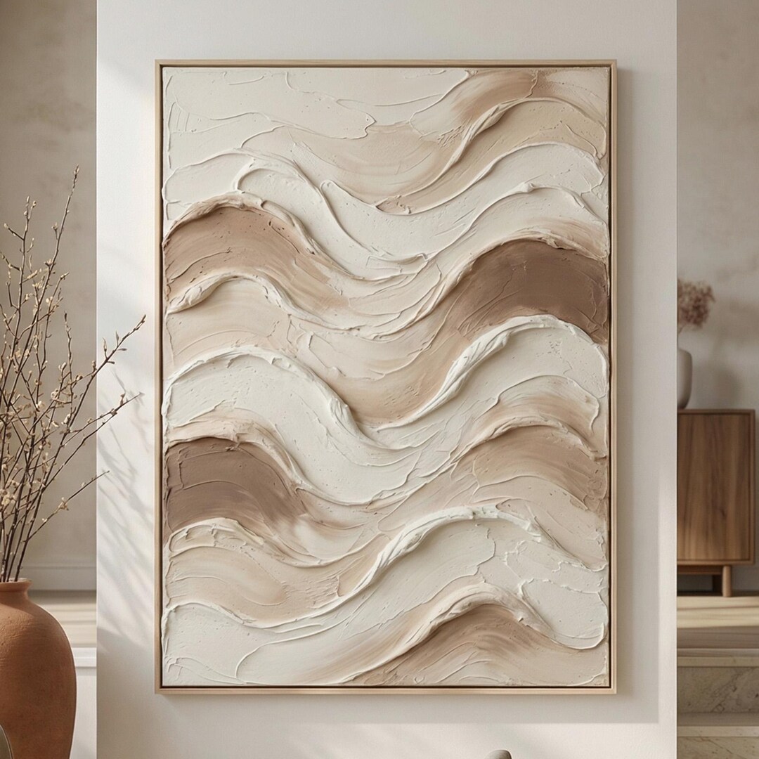 Large Beige Brown Abstract Painting, Horizontal Wall Art, Abstract ...