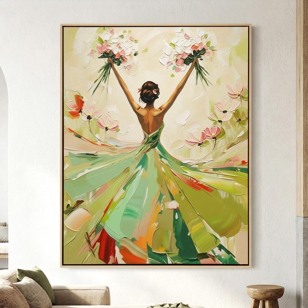 Green Woman Figure Painting Large Green Textured Wall Art Abstract ...