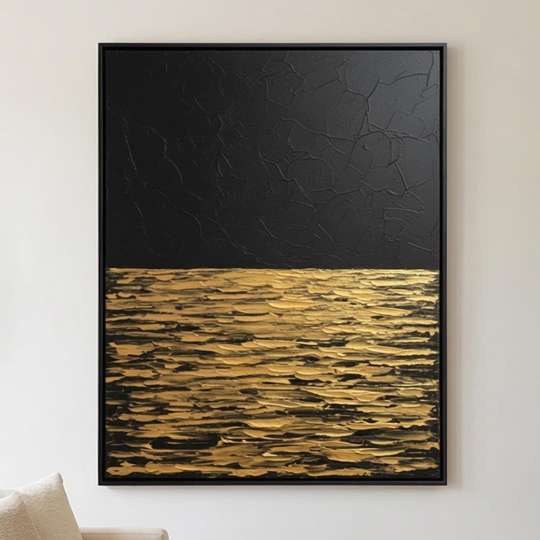 Black Gold Stroke Canvas Oil Painting, Dark Tone Thick Texture Wall Art ...