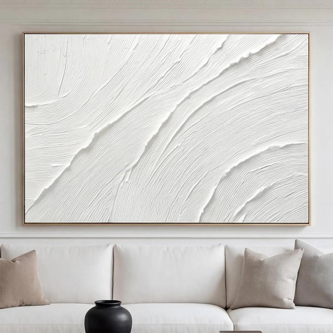 3D Textured Wall Art White Minimalist Beach Painting Ocean Wave ...