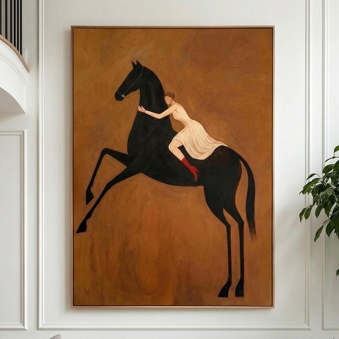 Brown Woman Horse Painting Oil Painting, Large Equestrian Wall Art ...