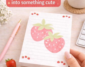 Strawberry Notepad, Grocery List Pad, To Do List Notepad, Cute Desk Notepad, Shopping List Pad, Aesthetic Stationery, Gift for Her, 5x7