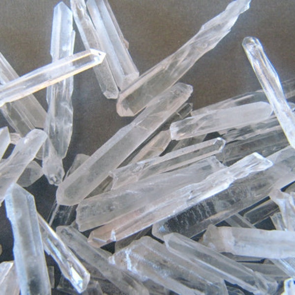 Lot of 10 SLENDER LONG jewelry points natural Quartz Crystal 7/8"-1 1/4" long for jewelry making, wands, new age healing, energy work, wicca