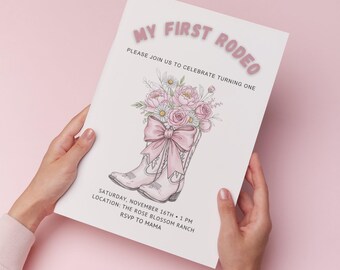 My First Rodeo Girl Invitation, Cowgirl 1st Birthday Invite, Girl Rodeo Invitation, Western Girl Birthday, Little Cowgirl Party