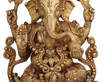 Estatua de Ganesha de latón hecha a mano, decoración de templo hindú