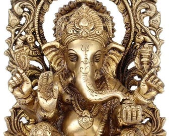 Mosiężna figura bożka Ganesha, słoń, bóg Murti, Ganesha Vinayak Ganpati, siedząca rzeźba, wejście do domu, ocieplenie, wysokość 7,5 cala
