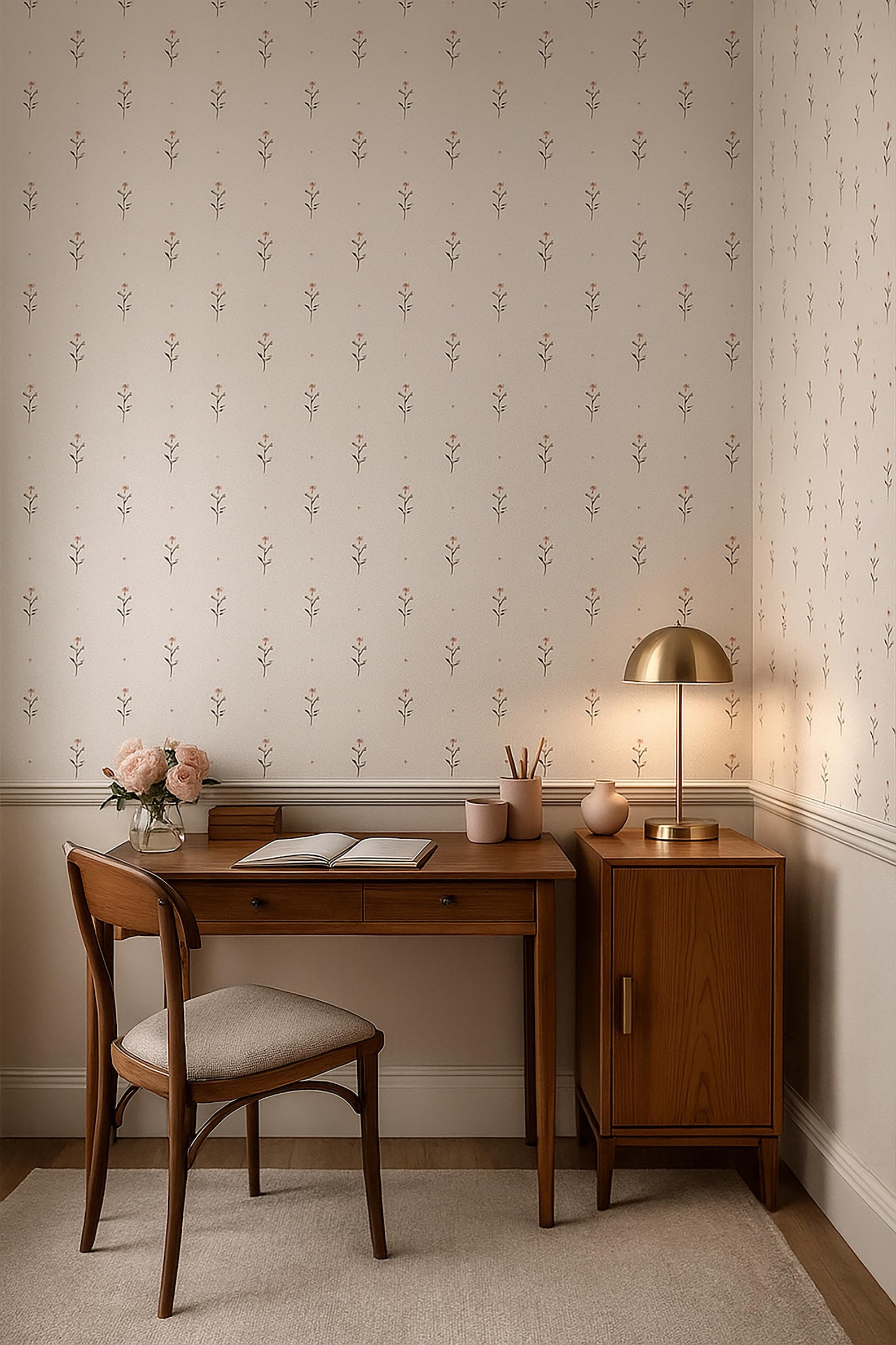 Minimal Floral Wallpaper, Small Leaf Pattern, Neutral Nursery Wall ...