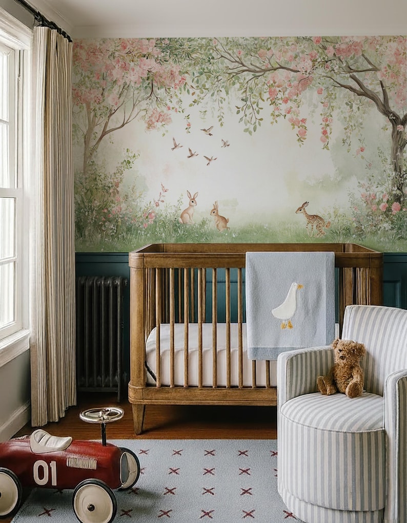 Nursery Wallpaper Peel and Stick | Whimsical Forest Wall Mural With ...