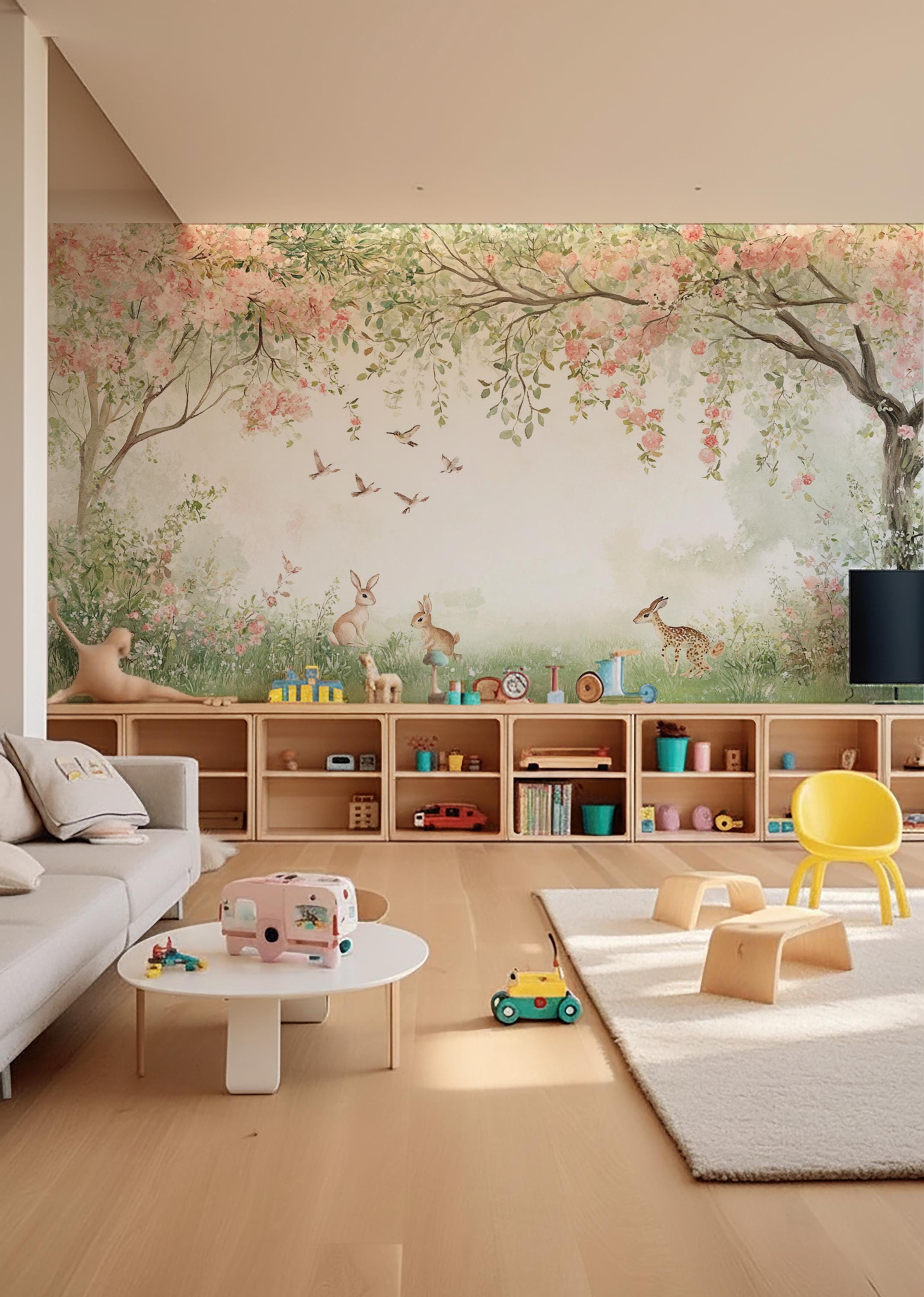 Nursery Wallpaper Peel and Stick | Whimsical Forest Wall Mural With ...