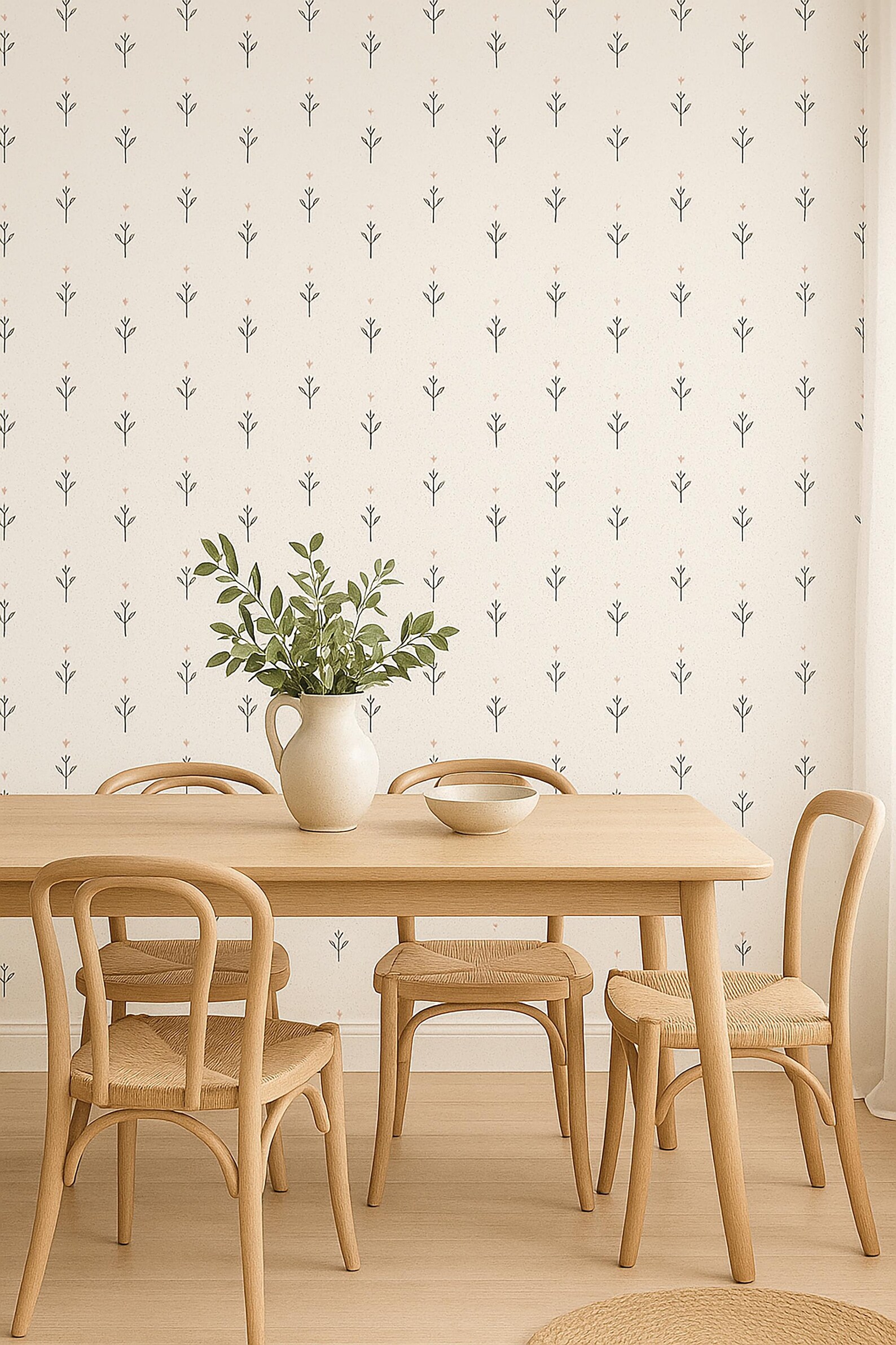 Minimal Floral Wallpaper | Neutral Nursery Wall Decor | Boho Baby Room ...