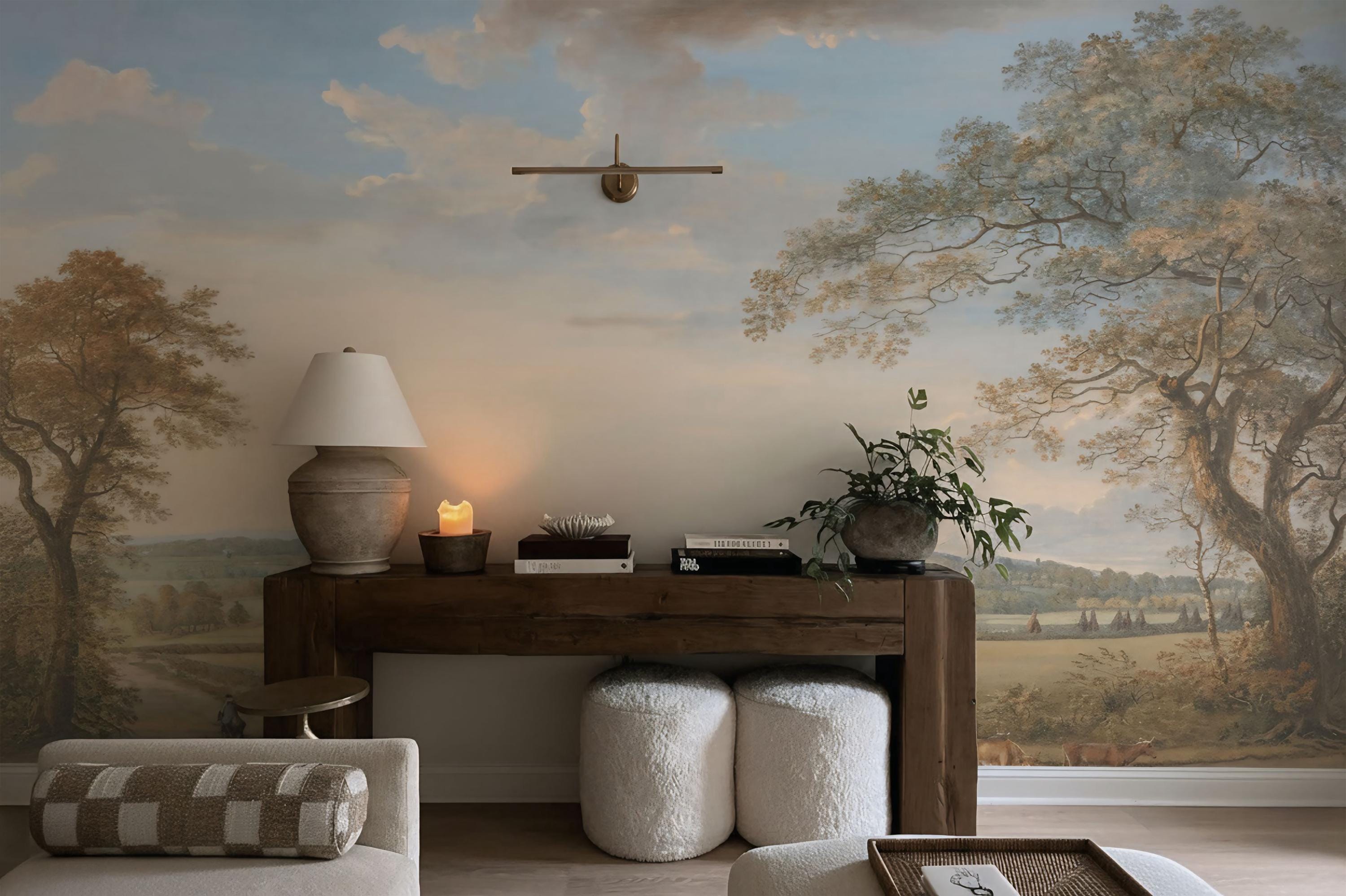 Vintage Pastoral Landscape Mural | Countryside Wall Art | Historic Farm ...