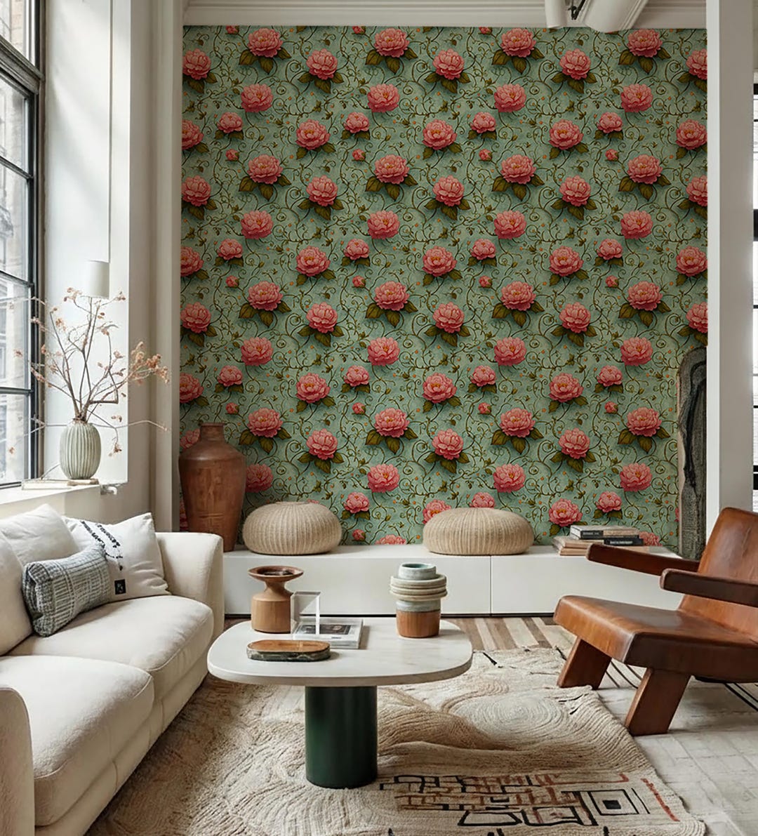 Vintage Pink Peony Floral Wallpaper - Etsy