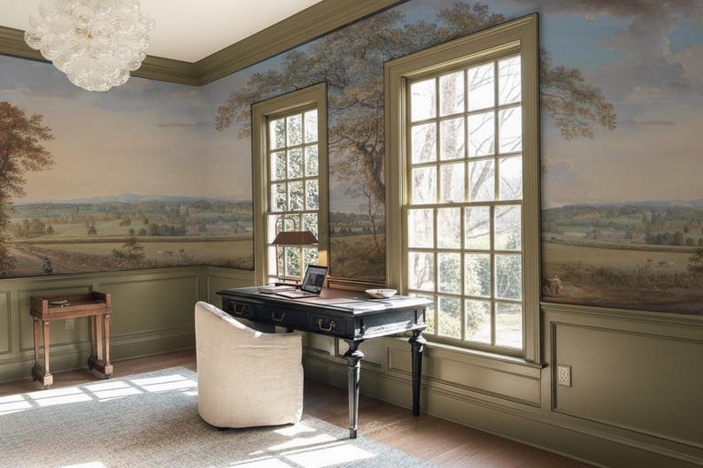 Vintage Pastoral Landscape Mural | Countryside Wall Art | Historic Farm ...