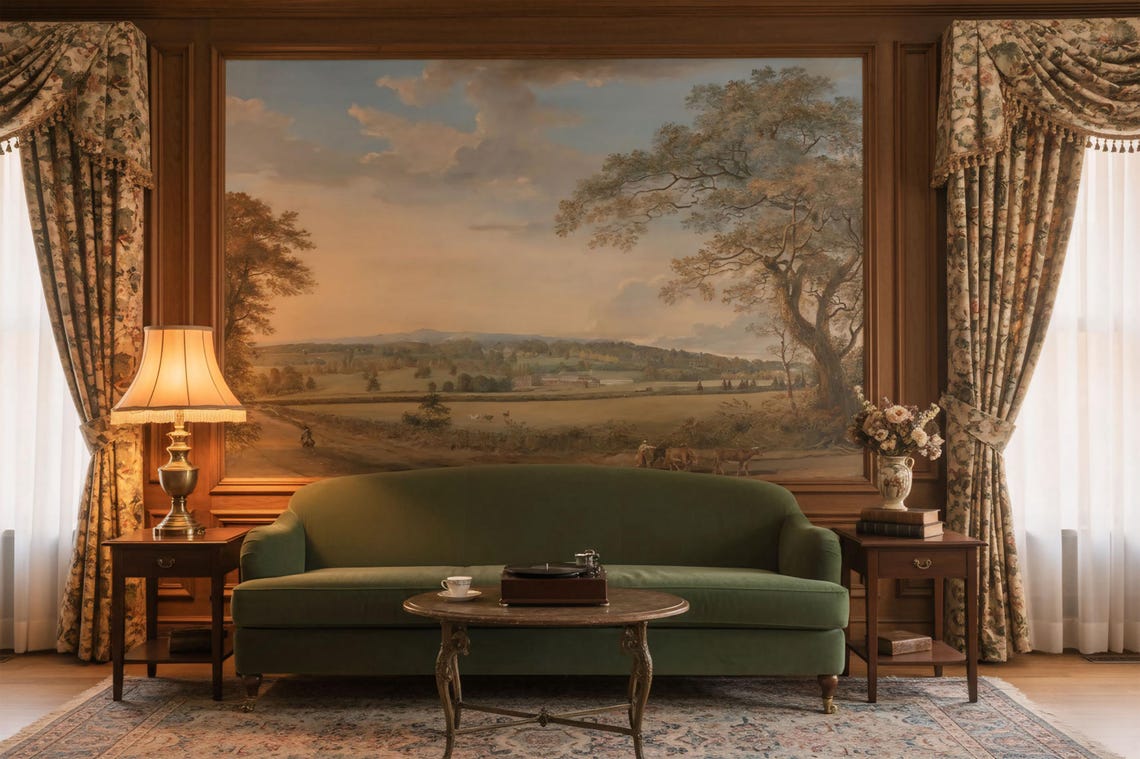 Vintage Pastoral Landscape Mural | Countryside Wall Art | Historic Farm ...