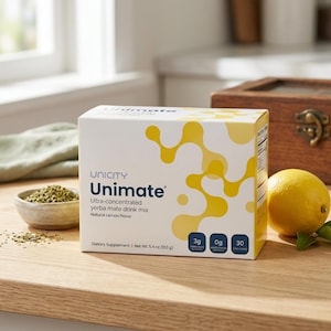Unicity Unimate Yerba Mate-drankmix, natuurlijk energiesupplement Lemon Focus (30 sticks)
