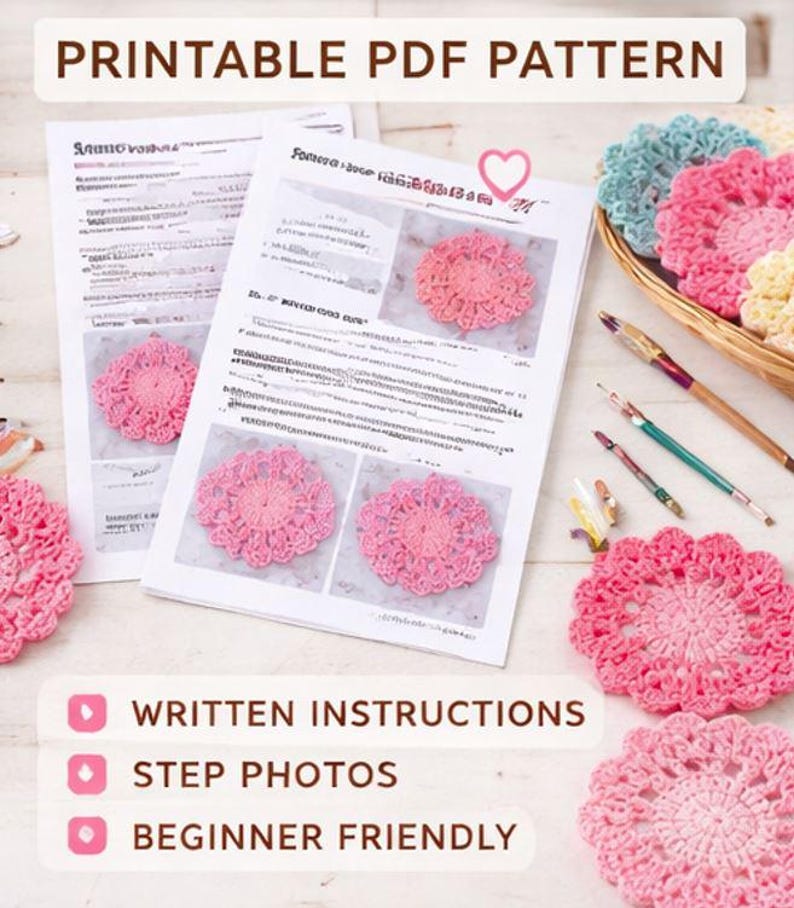 Flower Crochet Coaster Pattern PDF, Easy Beginner Guide, Floral Drink ...
