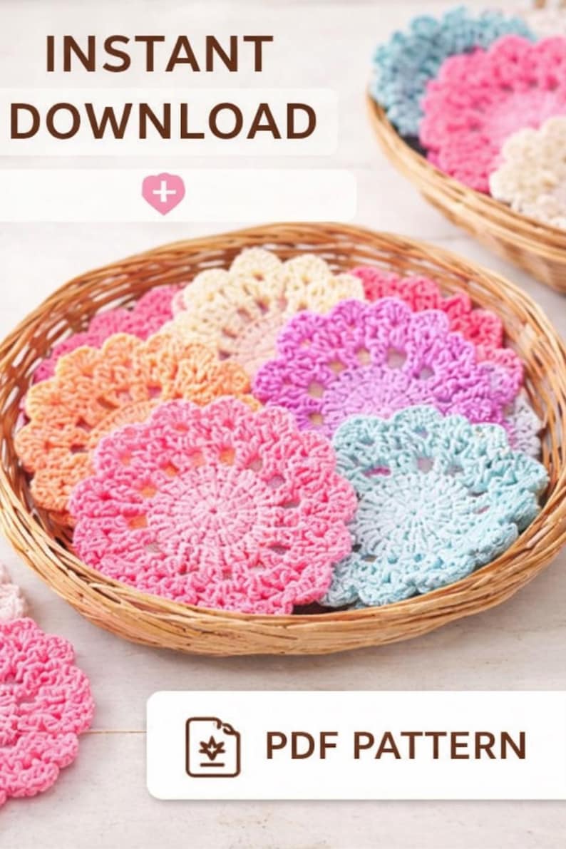 Flower Crochet Coaster Pattern PDF, Easy Beginner Guide, Floral Drink ...