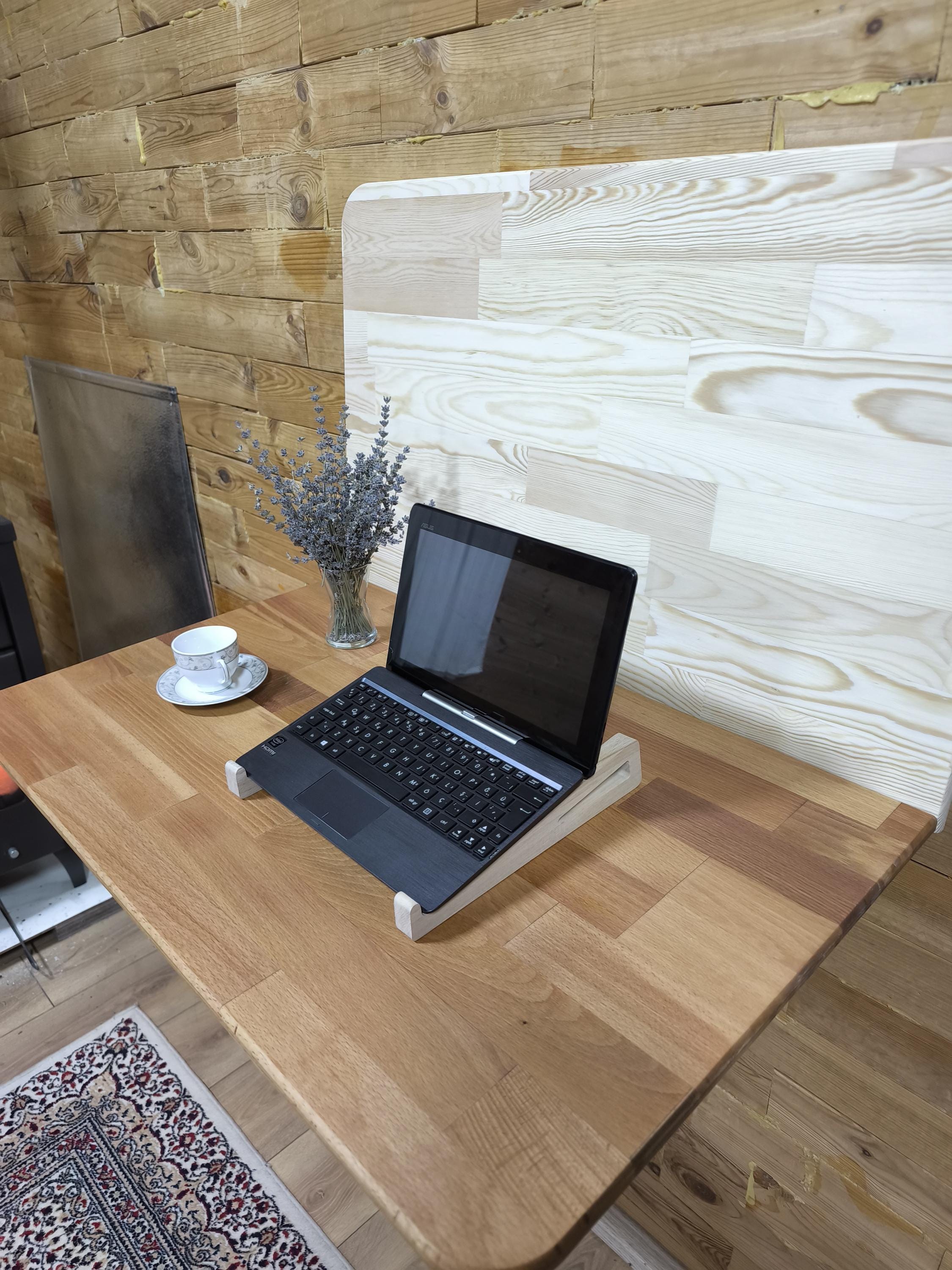 Handmade Beechwood Laptop Stand Portable Ergonomic Wooden Notebook Riser Minimalist Home Office Desk Accessory
