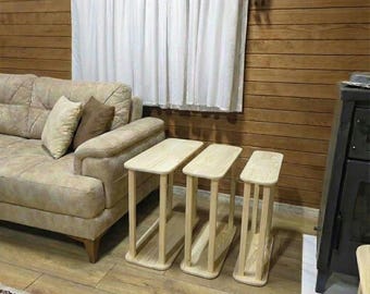 Pine Wood Narrow Side Table, Slim Couch End Table, Skinny Sofa Table, Solid Wood Rectangular Stand, Tall Side Table