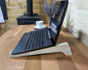 Ergonomic Beechwood Laptop Stand | Optimized Angle Wood Computer Riser | Travel-Friendly Design