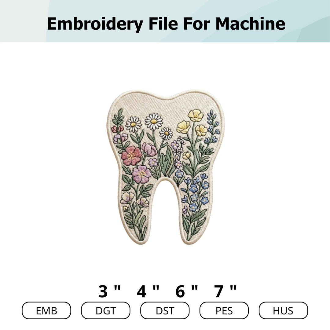 Floral Tooth Embroidery Design Dental Hygienist Cute Tooth File - Etsy