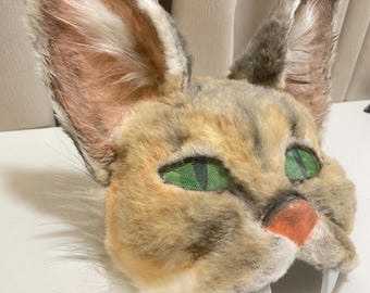 Caracal Therian Mask,  OOAK Handmade Cat Mask, Cosplay Accessory, Universal Size Faux Fur Mask, affordable Therian Gear and Gifts