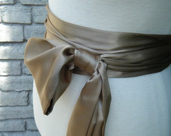 Super Sale, Sample 118 inch Caramel Tone Sash in satin charmeuse various way to tie