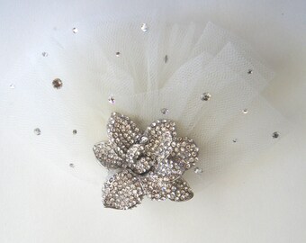 Vintage-inspired crystal headpiece handcrafted ivory