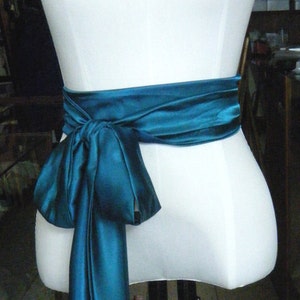 TEAL color Sash satin charmeuse various way to tie image 1