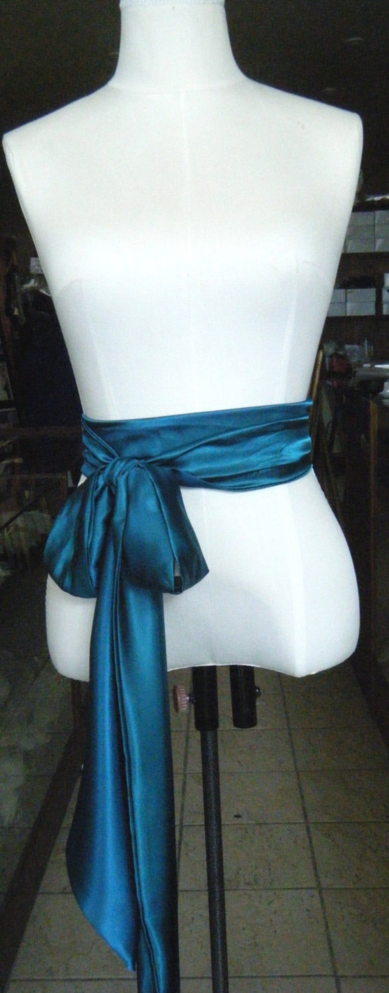 TEAL color Sash satin charmeuse various way to tie image 1