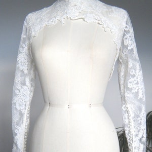 Lace bolero, Grace Kelly Sleeves with couture neck design, available in Ivory, White White or Black, handmade in Canada