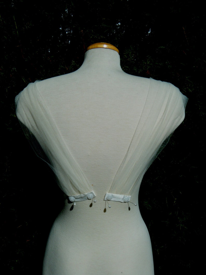 Straps Cap Sleeves Ivory Poly Tulle Illusion for Coverup, DETACHABLE