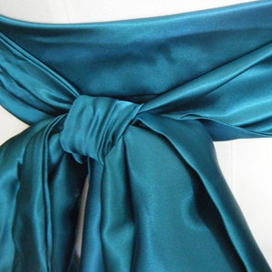 TEAL color Sash satin charmeuse various way to tie image 2