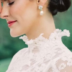 Lace Bridal Bolero, Back Keyhole design, Full length sleeves lace flower edge,