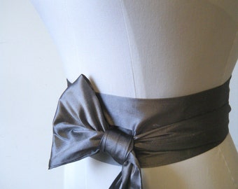 Zinn Silber grau Dupionseide Silk Schärpe verschiedener Art und Weise zu binden