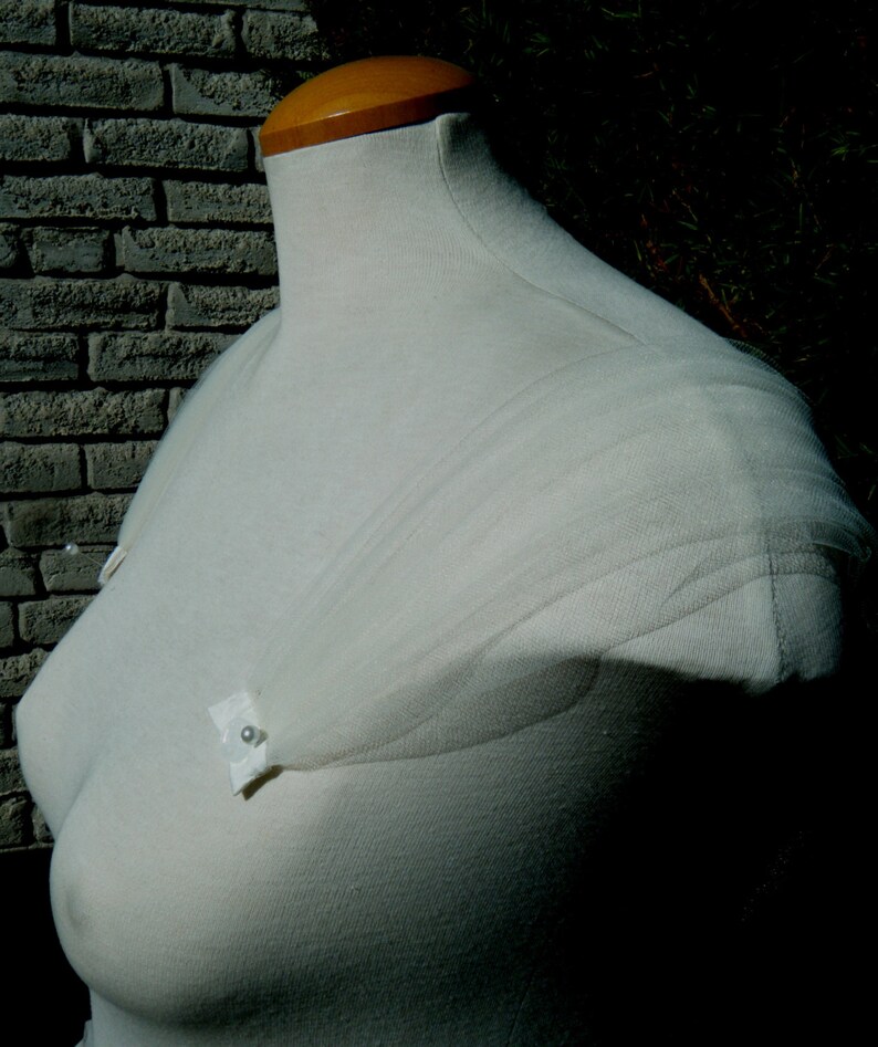 Straps Cap Sleeves Ivory Poly Tulle Illusion for Coverup, DETACHABLE