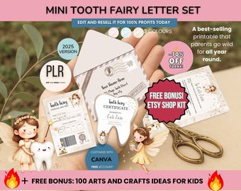 Mini Tooth Fairy Letter Set | Editable Canva Templates | Printable Certificate, Receipt & Envelope Kit | PLR Resell Rights