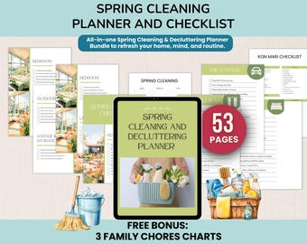 Spring Cleaning & Decluttering Planner Bundle, Printable Cleaning Checklist, Declutter Planner, Cleaning Cards, Home Organization PDF
