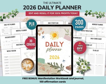 PLR Life Planner, Editable Life Planner & 2026 Calendar Bundle, Resell Rights PLR 2026 Digital Planner, Done-For-You Digital Products PLR