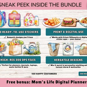 Busy Mom Watercolor Stickers, Mom Life Aesthetic Planner Stickers, Daily Routine Stickers for GoodNotes iPad, Mom Life PNG, Digital Planner image 6