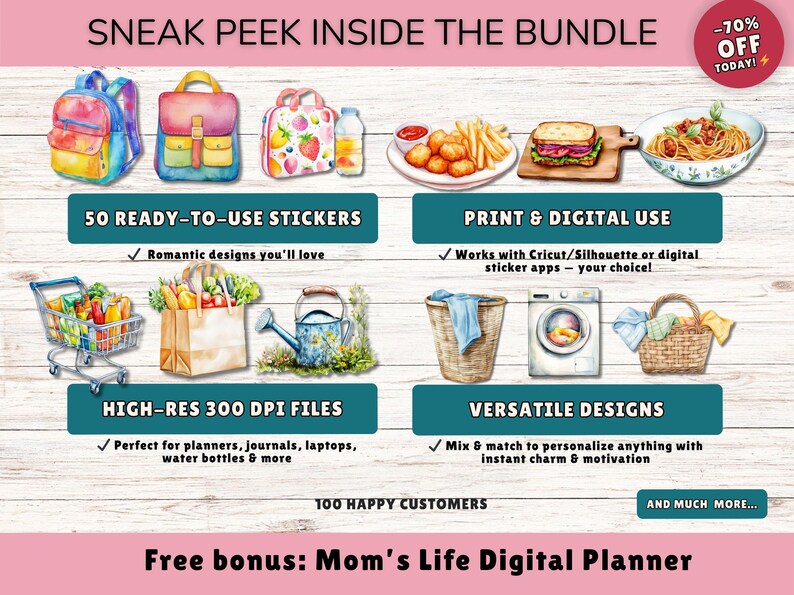 Busy Mom Watercolor Stickers, Mom Life Aesthetic Planner Stickers, Daily Routine Stickers for GoodNotes iPad, Mom Life PNG, Digital Planner image 6