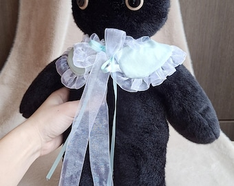 黒猫のぬいぐるみ - 手作りソフトトイ、黒猫のぬいぐるみ、猫好きへの
