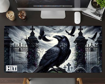 Goth Raven Scene Desk Pad, Custom Mouse Pads, Gamers Mouse pad decor, Unique Gaming Mousepads
